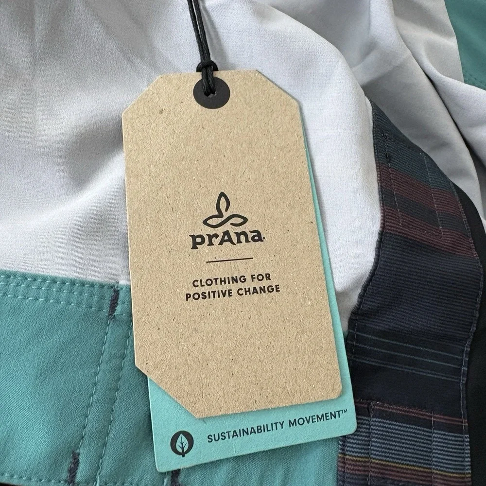 prAna Fenton Board Shorts‎ Mens Size 38 Nautical Pontoon Swim Surf UPF 50